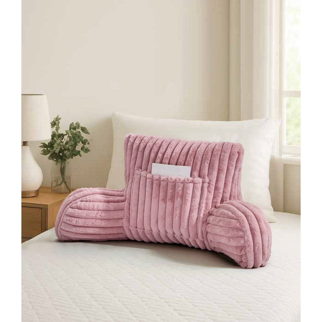 Cuddle Cushion - Faux Fur Ribbed Reading Chair Pillow with Arms for Sofa, Gaming & Relaxing Comfort