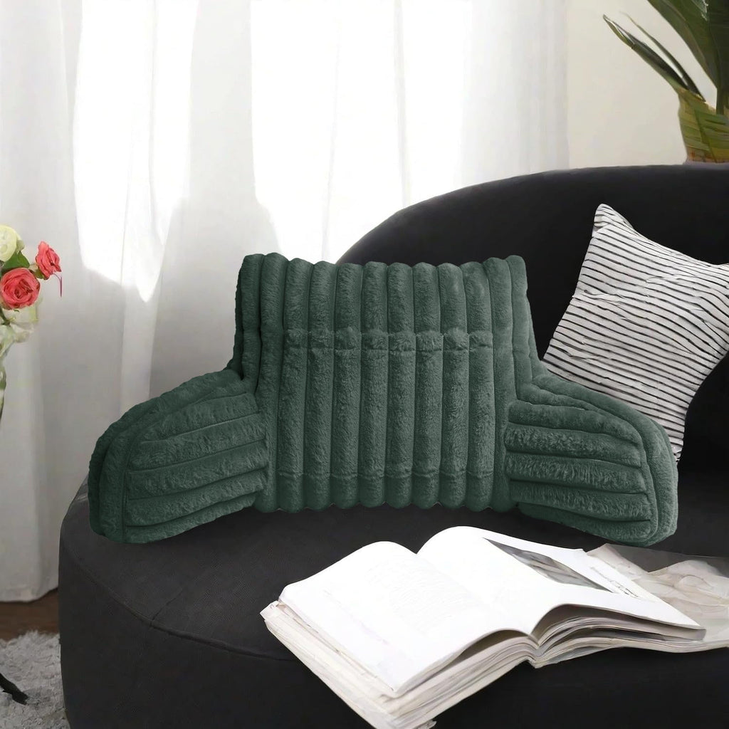 Cuddle Cushion - Faux Fur Ribbed Reading Chair Pillow with Arms for Sofa, Gaming & Relaxing Comfort