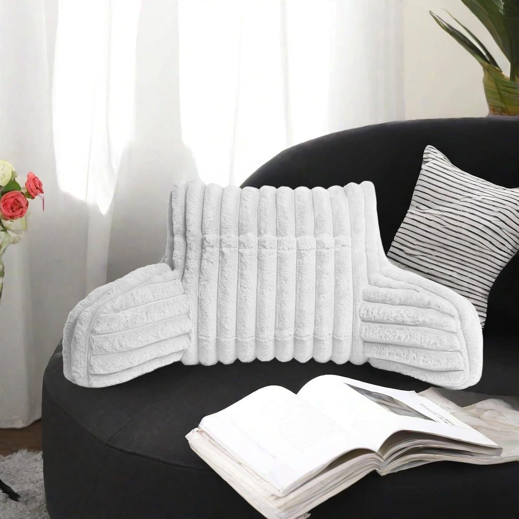 Cuddle Cushion - Faux Fur Ribbed Reading Chair Pillow with Arms for Sofa, Gaming & Relaxing Comfort