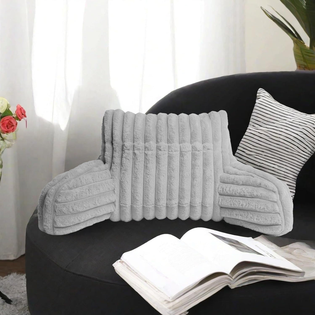 Cuddle Cushion - Faux Fur Ribbed Reading Chair Pillow with Arms for Sofa, Gaming & Relaxing Comfort