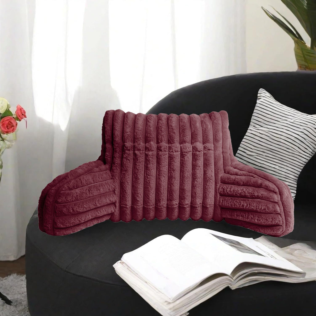 Cuddle Cushion - Faux Fur Ribbed Reading Chair Pillow with Arms for Sofa, Gaming & Relaxing Comfort