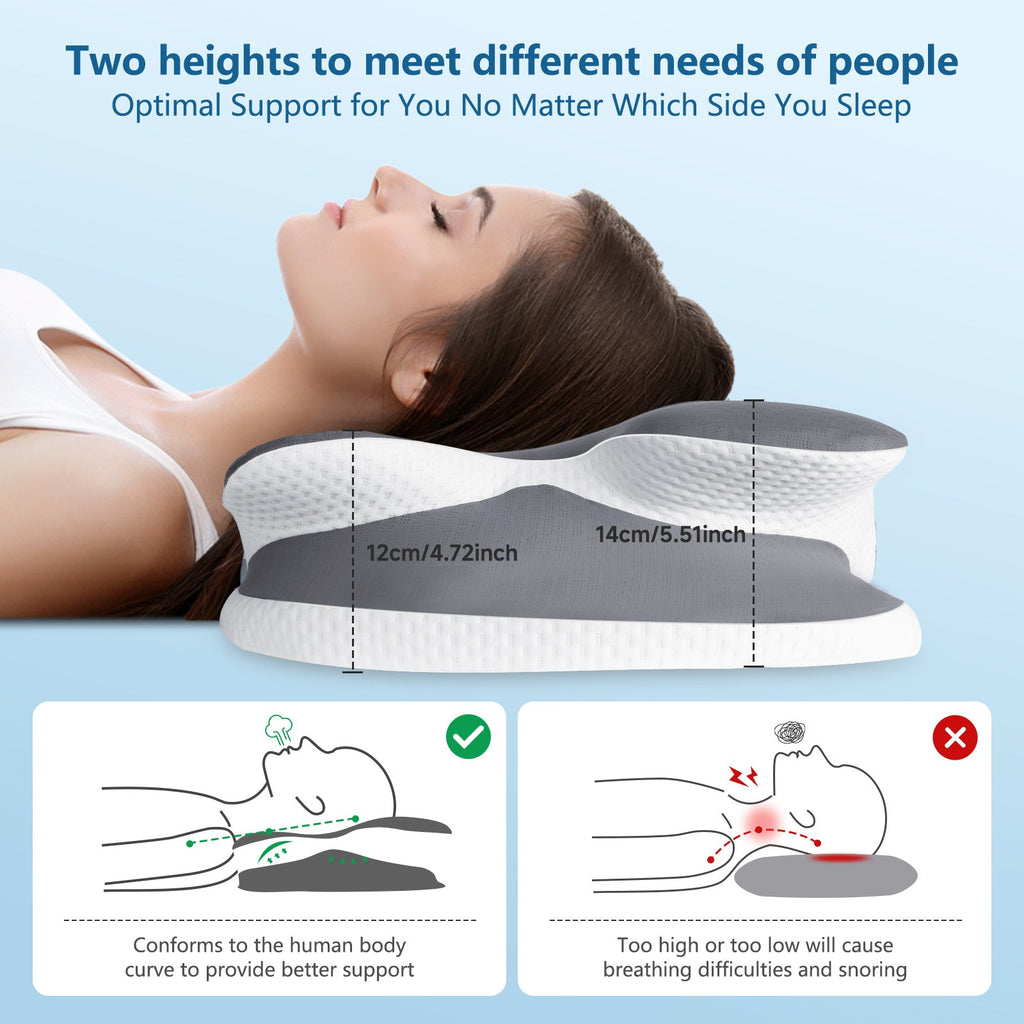 Memory Foam Neck Pillow for Neck and Shoulder Support, Cooling Silk Case - Gray