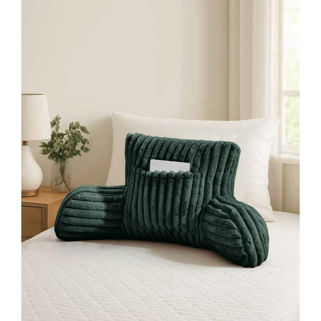 Cuddle Cushion - Faux Fur Ribbed Reading Chair Pillow with Arms for Sofa, Gaming & Relaxing Comfort