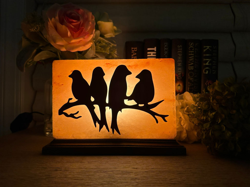 Himalayan Salt Lamp with Bird Figurines on Branch - Natural Home Decor & Relaxation Light