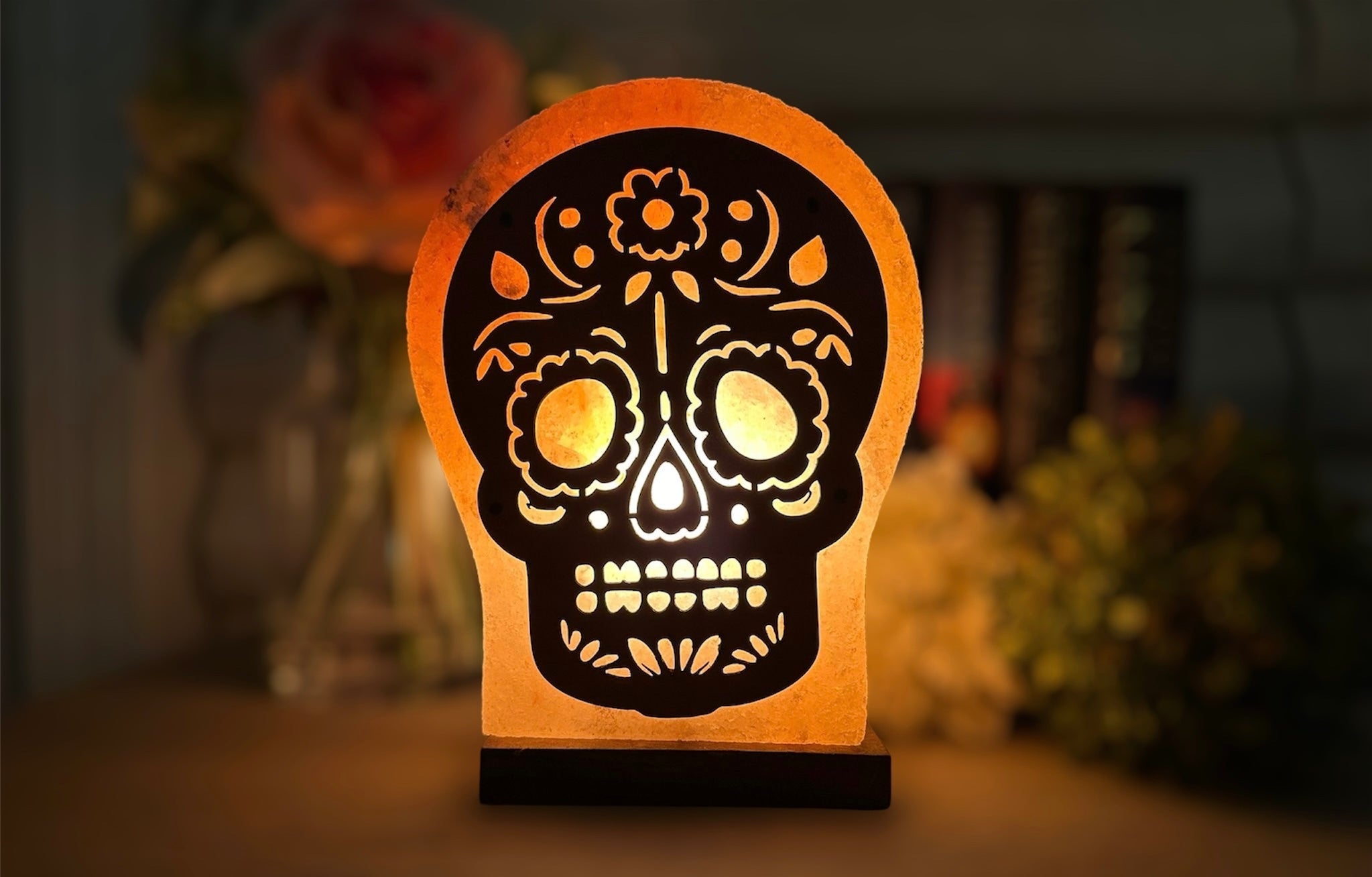 Decorative Himalayan Salt Lamp - Unique Sugar Skull Design for Home Decor & Wellness