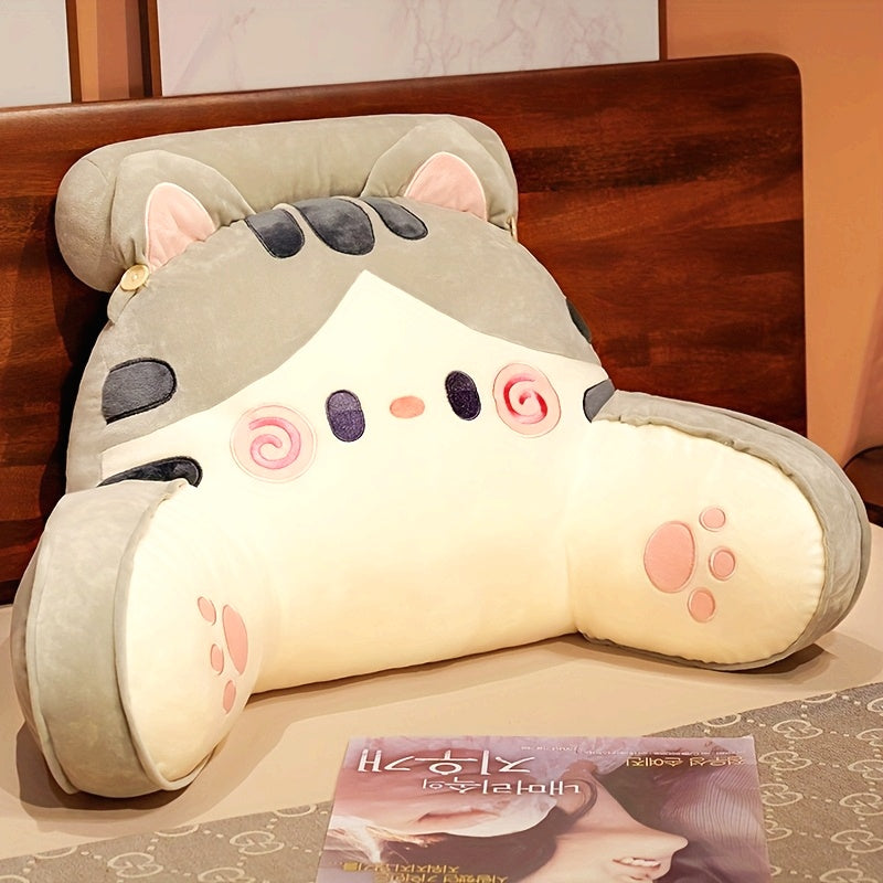 Cuddle Cushion Jumbo Cartoon Cat Plush Pillow - Thick Waist Support for Office, Car, Sofa - Cozy Gray