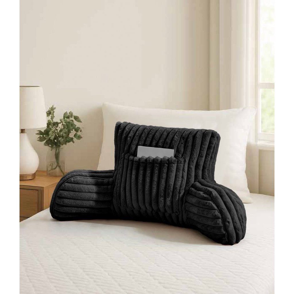 Cuddle Cushion - Faux Fur Ribbed Reading Chair Pillow with Arms for Sofa, Gaming & Relaxing Comfort