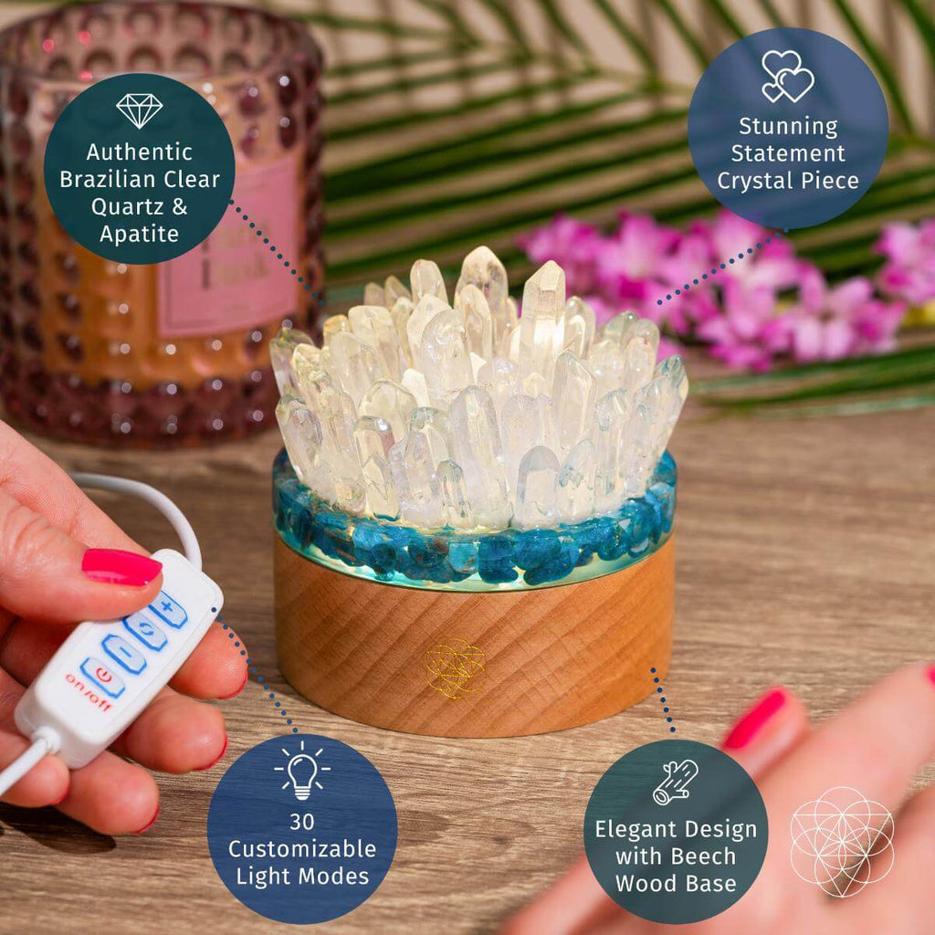 Quartz & Apatite Night Lamp for Confidence and Positive Energy - Healing Crystal Decor