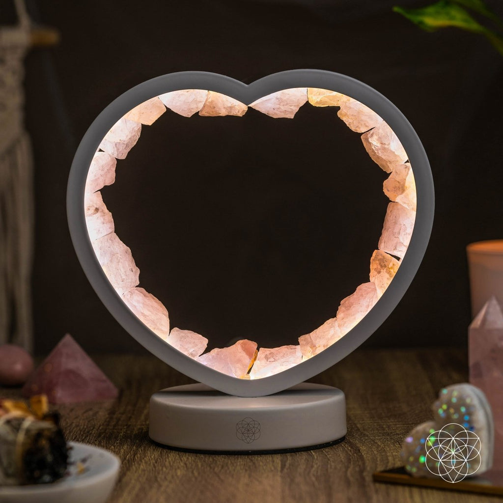 Rose Quartz Heart Night Lamp - Healing Crystal Love Magnet for Home Decor