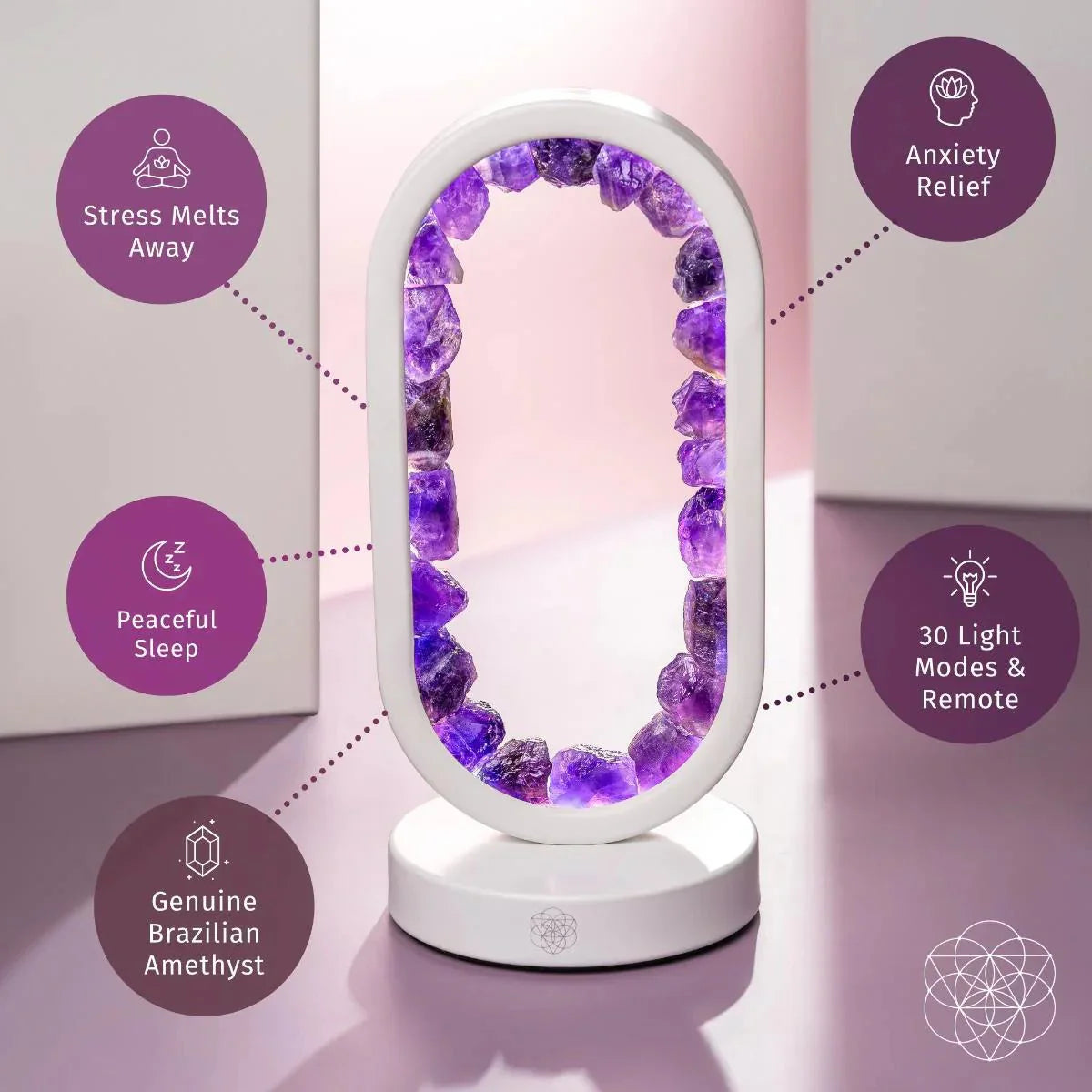 Amethyst Night Lamp for Stress Relief and Relaxation - Healing Crystal Light